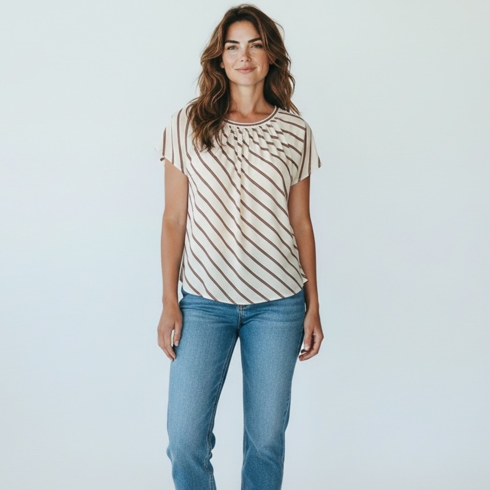 LOFT Striped Oversized Round Neck Shirt